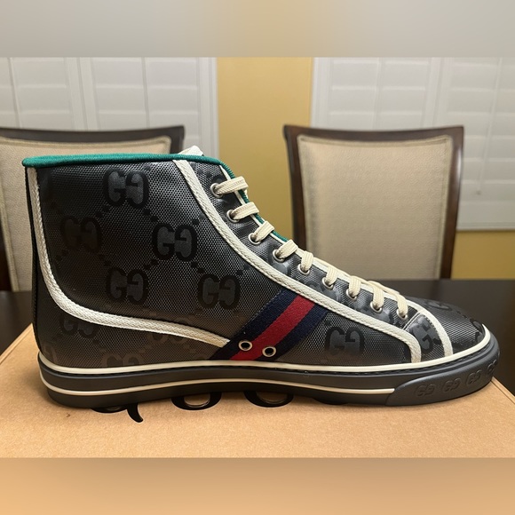 New Gucci Tennis 1977 GG Supreme Logo Gray High Sneaker Shoes UK 13 / US 13.5 - Picture 6 of 16
